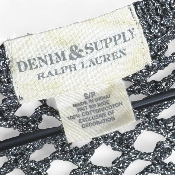 Denim & Supply Ralph Lauren Metallic Open Knit Crochet Sweater Fishnet Mobwife S - Picture 3 of 9